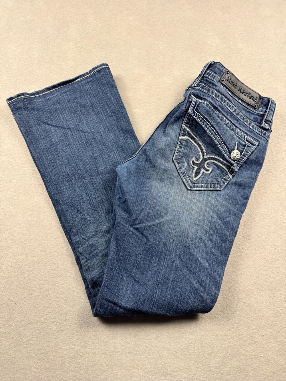 Rock Revival Johanna Women's Bootcut Blue Embroidered Pocket Jeans Size 31